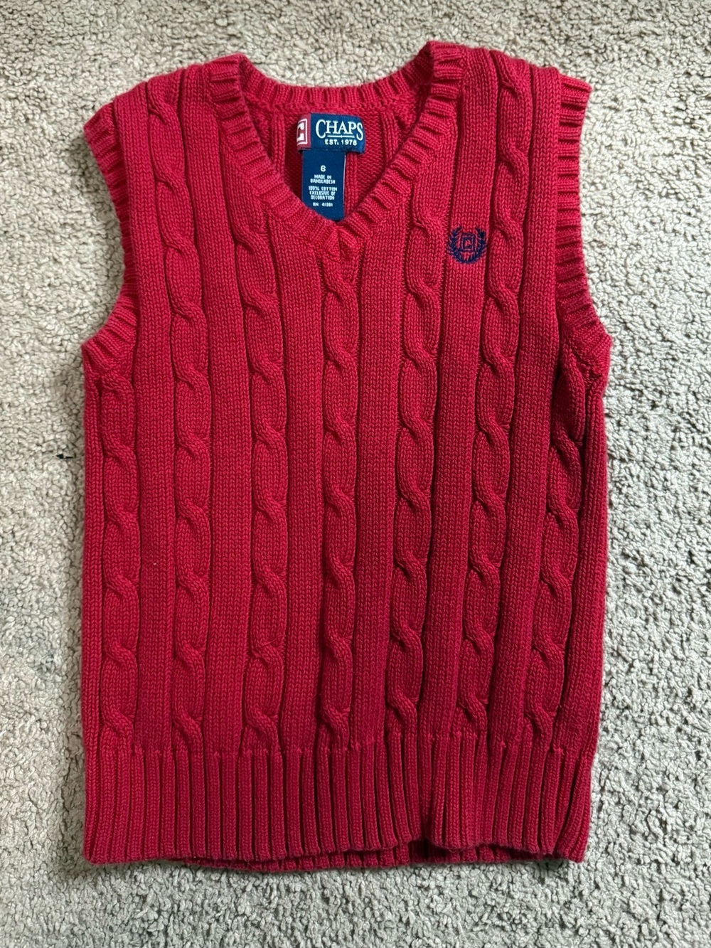 Chaps kids Red Cable Knit V-Neck Sweater Vest